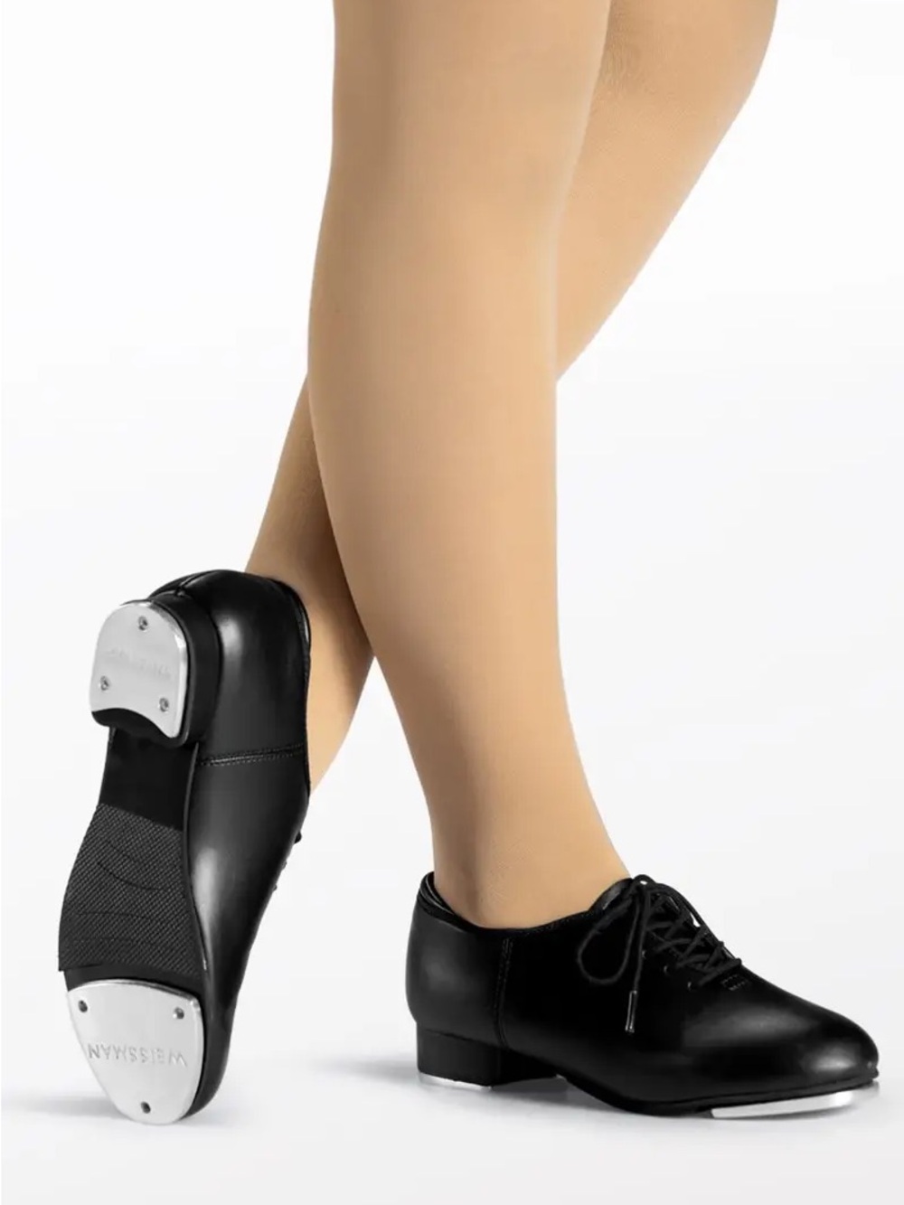 Black Leather Tap Shoes with Lace Closure